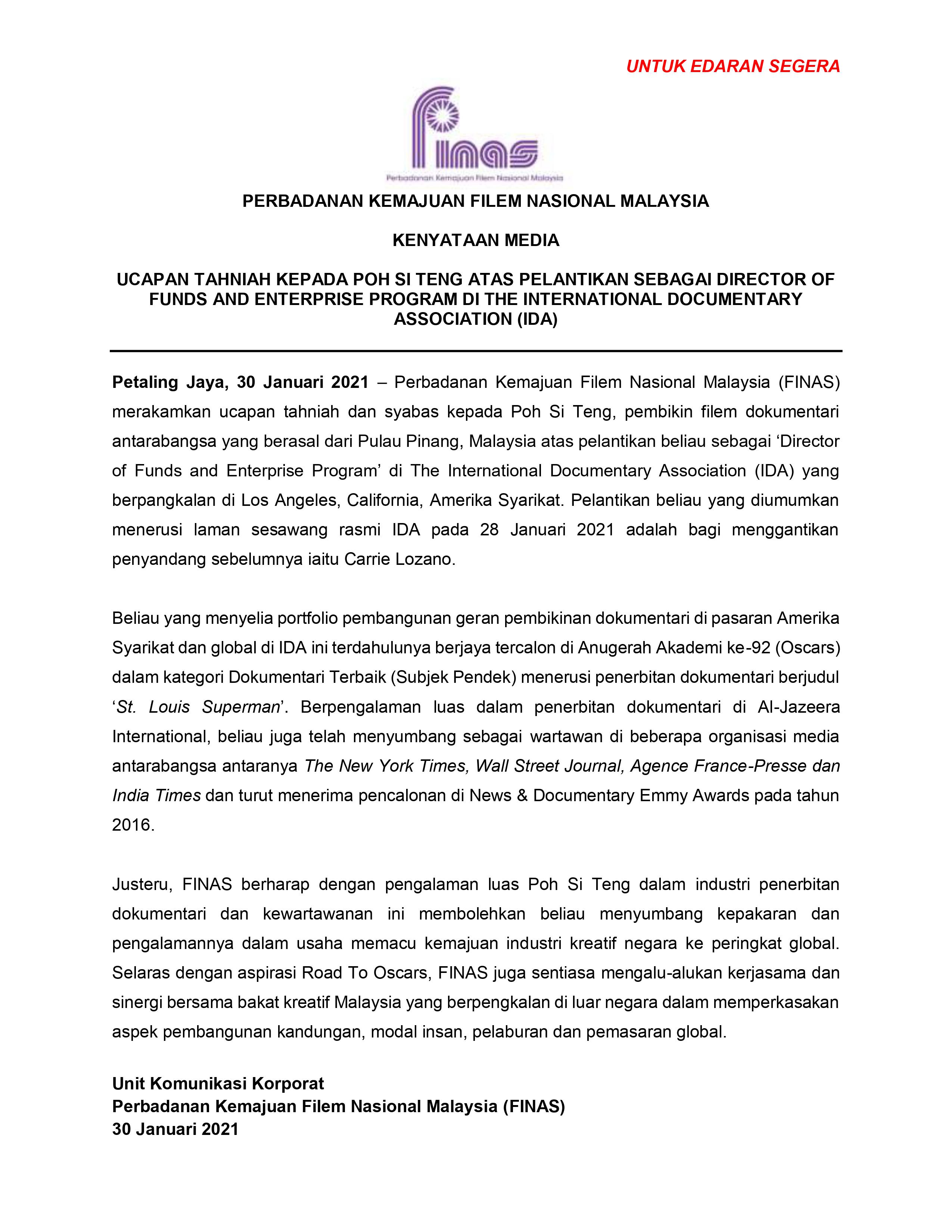 Surat Ucapan Tahniah Pelantikan